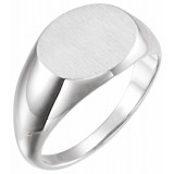 14K White 14x12 mm Oval Signet Ring photo