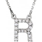 14K White Initial R 1/8 CTW Diamond 16 Necklace photo