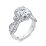 Shah Luxury Oval Cut Diamond Halo Engagement Ring In Platinum (Semi-Mount) photo 2