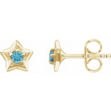 14K Yellow 3 mm Round March Youth Star Birthstone Earrings photo