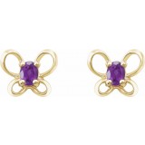14K Yellow 4x3 mm Oval February Youth Butterfly Birthstone Earrings photo 2