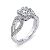 Shah Luxury 14K White Gold Round Diamond Floral Halo Engagement Ring with Split Shank (Semi-Mount) photo 2