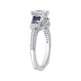 Shah Luxury 14K White Gold Princess Diamond and Sapphire Three-Stone Engagement Ring (Semi-Mount) photo 3