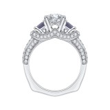 Shah Luxury 14K White Gold Princess Diamond and Sapphire Three-Stone Engagement Ring (Semi-Mount) photo 4