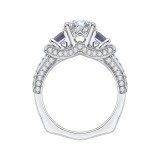 Shah Luxury 14K White Gold Princess Diamond and Sapphire Three-Stone Engagement Ring (Semi-Mount) photo 4