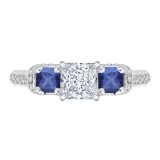 Shah Luxury 14K White Gold Princess Diamond and Sapphire Three-Stone Engagement Ring (Semi-Mount) photo