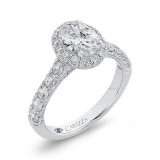 Shah Luxury 14K White Gold Oval Diamond Halo Engagement Ring (Semi-Mount) photo 2