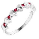14K White Ruby Stackable Heart Ring photo