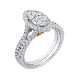 Shah Luxury 14K Two-Tone Gold Marquise Diamond Halo Vintage Engagement Ring with Split Shank (Semi-Mount) photo 2