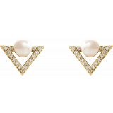 14K Yellow Freshwater Cultured Pearl & 1/5 CTW Diamond Earrings photo 2