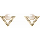 14K Yellow Freshwater Cultured Pearl & 1/5 CTW Diamond Earrings photo 2