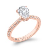 Shah Luxury 14K Rose Gold Pear Diamond Double Row Engagement Ring with Round Shank (Semi-Mount) photo 2