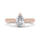 Shah Luxury 14K Rose Gold Pear Diamond Double Row Engagement Ring with Round Shank (Semi-Mount) photo