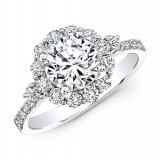 18k White Gold Single Prong Diamond Halo Engagement Ring with Side Stones photo