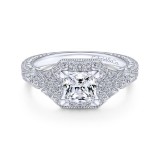 Gabriel & Co. 14k White Gold Art Deco Halo Engagement Ring photo