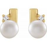 14K Yellow Cultured Akoya Pearl & .03 CTW Diamond Geometric Earrings photo 2