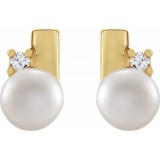 14K Yellow Cultured Akoya Pearl & .03 CTW Diamond Geometric Earrings photo 2