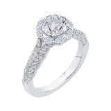 Shah Luxury 14K White Gold Round Diamond Floral Halo Engagement Ring (Semi-Mount) photo 2