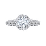 Shah Luxury 14K White Gold Round Diamond Floral Halo Engagement Ring (Semi-Mount) photo