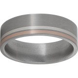Titanium Flat Band with Off-Center Rose Gold and Sterling Silver Inlays and Satin Finish photo