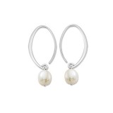 14K White Gold Mini Simple Sweep Fresh Water Pearl Drop Earrings photo