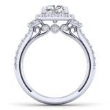 Gabriel & Co. 14k White Gold Victorian 3 Stone Halo Engagement Ring photo 2