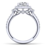 Gabriel & Co. 14k White Gold Victorian 3 Stone Halo Engagement Ring photo 2