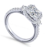 Gabriel & Co. 14k White Gold Victorian 3 Stone Halo Engagement Ring photo 3