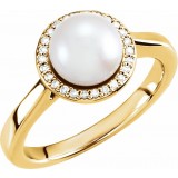 14K Yellow Freshwater Cultured Pearl & .08 CTW Diamond Halo-Style Ring photo