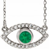 14K White Emerald & White Sapphire Evil Eye 18 Necklace photo
