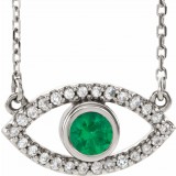 14K White Emerald & White Sapphire Evil Eye 18 Necklace photo