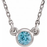 14K White 4 mm Round Blue Zircon Bezel-Set Solitaire 16 Necklace photo