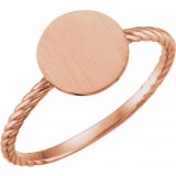 14K Rose Round Engravable Rope Ring photo