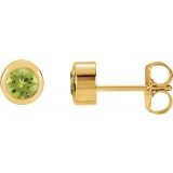 14K Yellow 4 mm Round Genuine Peridot Birthstone Earrings photo