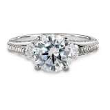 18k White Gold Classic Three Stone Diamond Engagement Semi Mount Ring photo