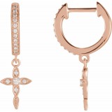 14K Rose 1/8 Diamond Cross Hoop Earrings photo