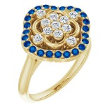 14K Yellow Blue Sapphire & 1/3 CTW Diamond Ring photo