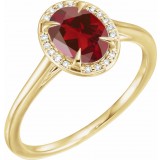 14K Yellow 8x6 mm Oval Mozambique Garnet & .05 CTW Diamond Ring photo