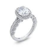 Shah Luxury 14K White Gold Oval Diamond Floral Halo Engagement Ring (Semi-Mount) photo 2
