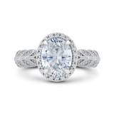 Shah Luxury 14K White Gold Oval Diamond Floral Halo Engagement Ring (Semi-Mount) photo
