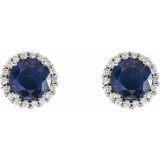 14K White 4.5 mm Round Blue Sapphire & 1/10 CTW Diamond Earrings photo 2