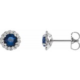 14K White 4.5 mm Round Blue Sapphire & 1/10 CTW Diamond Earrings photo