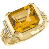 14K Yellow Citrine & 1/5 CTW Diamond Ring photo
