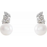 14K White Freshwater Cultured Pearl & 3/8 CTW Diamond Earrings photo 2