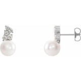 14K White Freshwater Cultured Pearl & 3/8 CTW Diamond Earrings photo