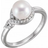 14K White Cultured Freshwater Pearl & 1/10 CTW Diamond Bypass Ring photo