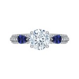 Shah Luxury 14K White Gold Round Diamond and Sapphire Engagement Ring (Semi-Mount) photo