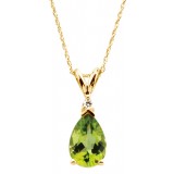 14K Yellow 10x7 mm Pear Peridot & .04 CT Diamond 18 Necklace photo
