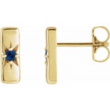 14K Yellow Blue Sapphire Starburst Bar Earrings photo