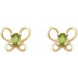 14K Yellow 4x3 mm Oval August Youth Butterfly Birthstone Earrings photo 2